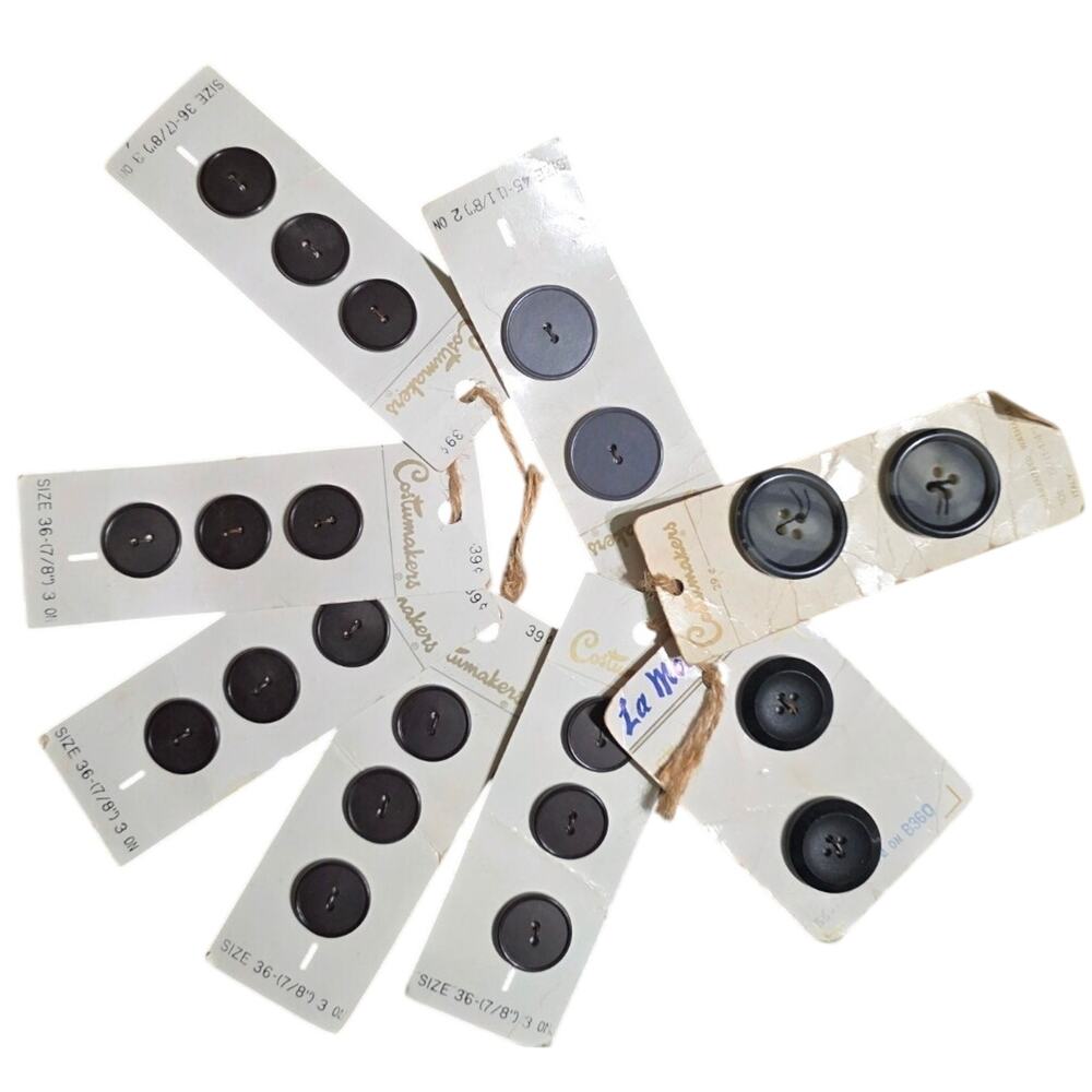 Vintage Button Cards Lot of 8 NOS 1960s 7/8" Size 36 Brown Black Italy